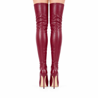Stivali Cuissardes Elasticizzati in Pelle bordeaux con Plateau a Punta